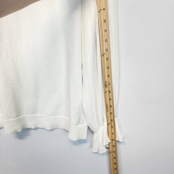 CeCe Pleated Mock Neck Sweater Size M White Sheer Ruffle Sleeve Career Chic - Picture 9 of 9